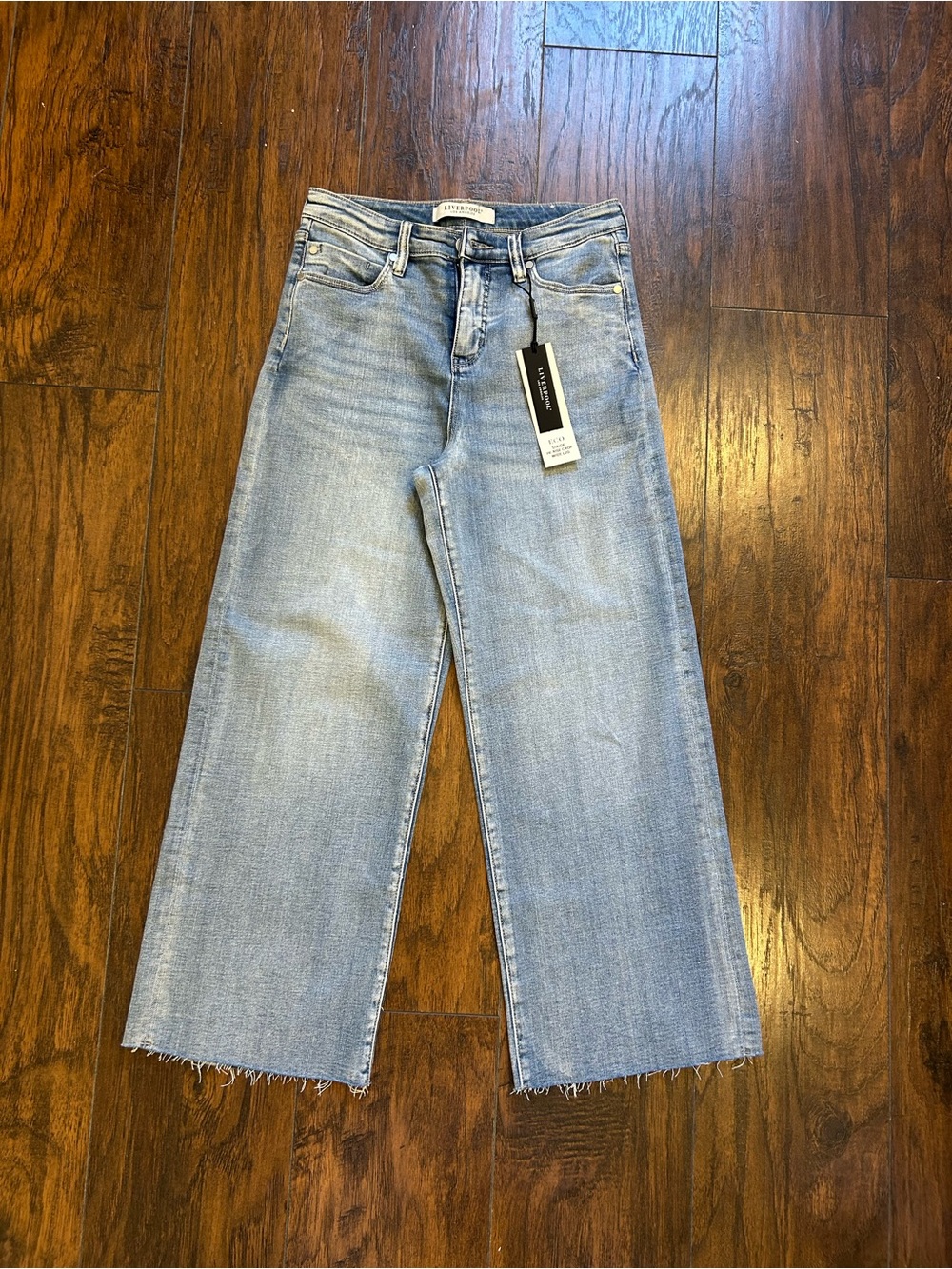 Liverpool Light Blue Wide Leg Raw Hem Jeans - Women